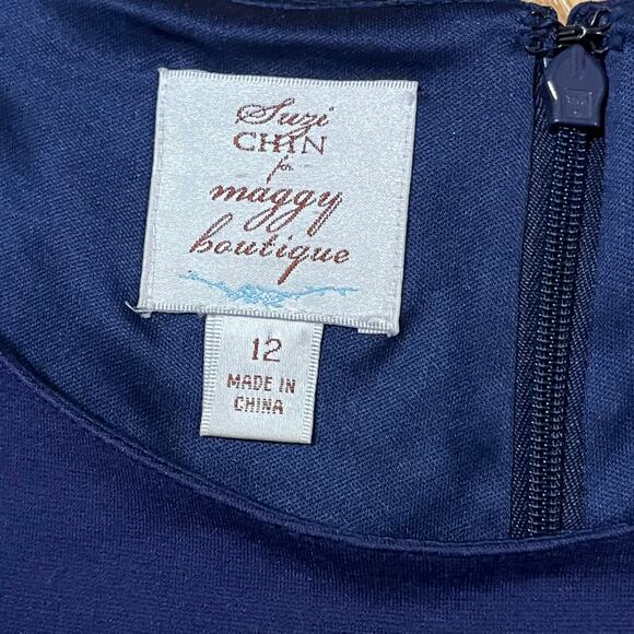 Suzi Chin Navy Fit & Flare Dress 12 Modest Minimalist Workwear Quiet Luxury prep - Picture 5 of 8